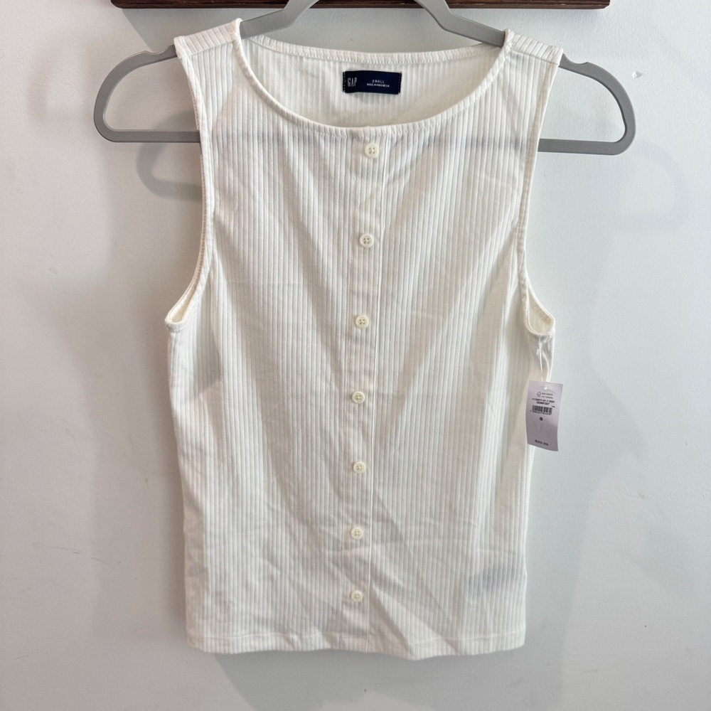 Gap Womens Ribbed Button Front Tank Top Off White Small NWT